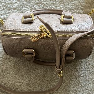 Cross-Body Taupe Satchel with Gold Accents
